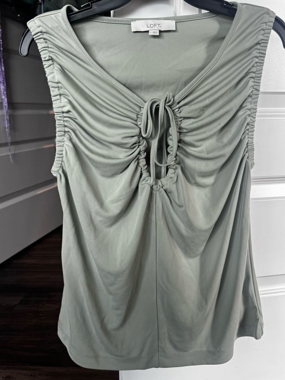 LOFT Sage Green Ruched Tie-Front Tank